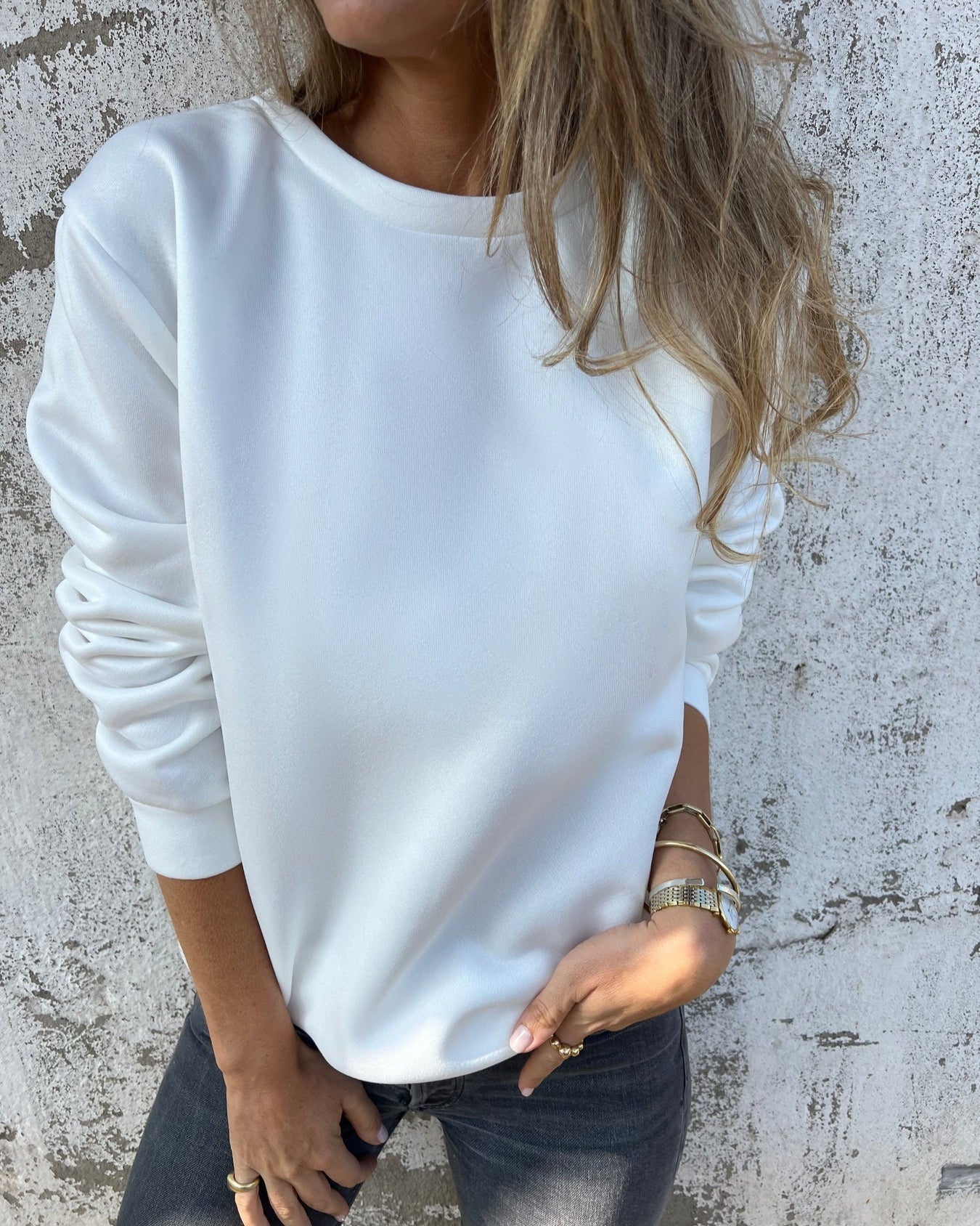 Casual Women's Solid Color Round Neck Long Sleeve Sweater Solid Color Top